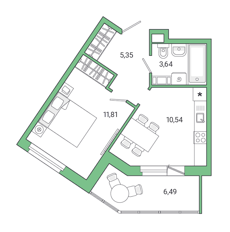 1-комнатная квартира 37.83 м², 5/7 эт., ЖК «Jaanila Drive»